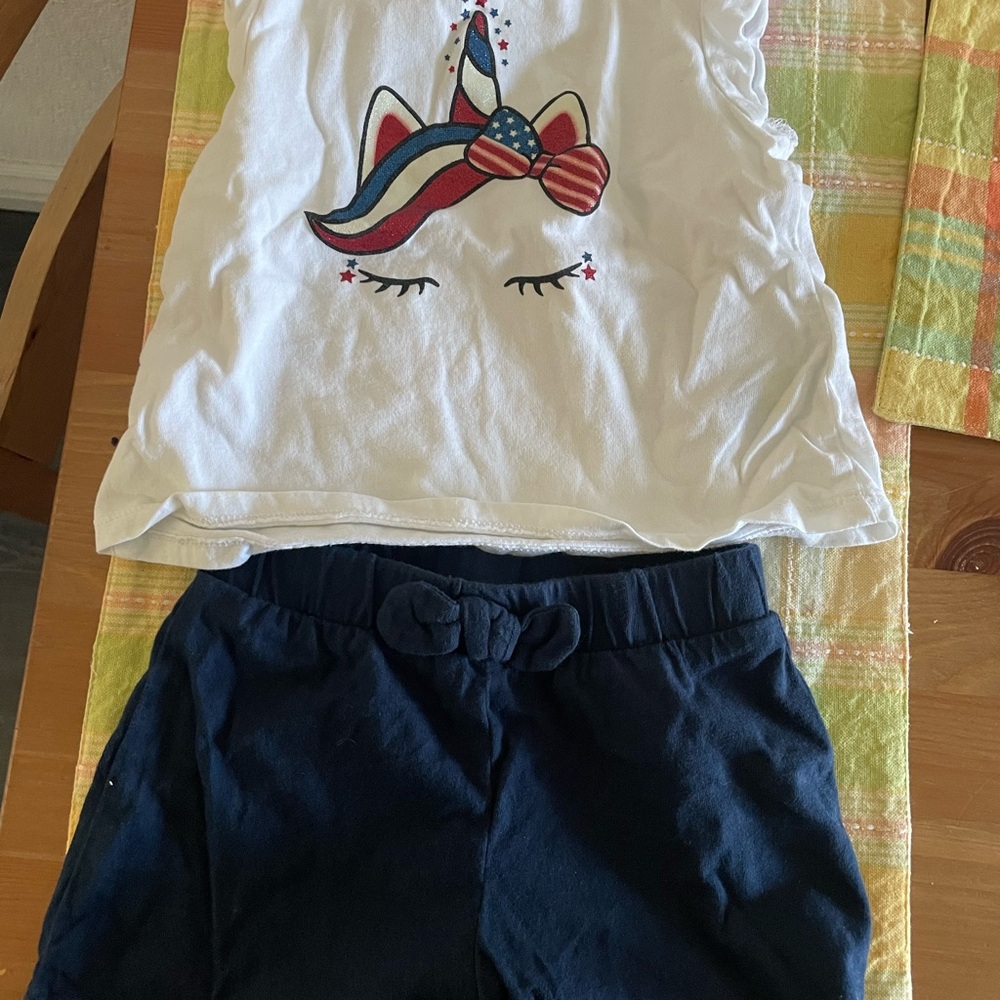 White Unicorn Tank Top and Navy Shorts Set